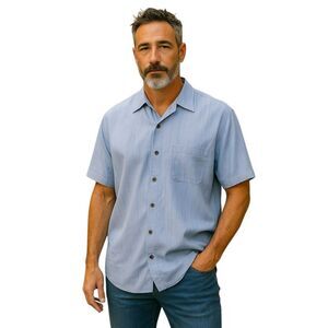 KIKO Men’s Blue  Shirt  100% Silk  Short Sleeve Size XL # 306